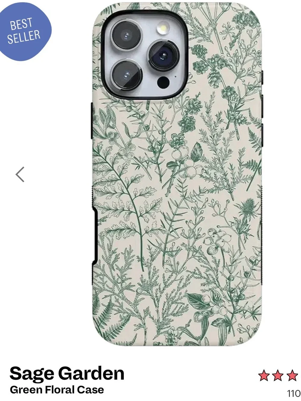 NWOT Casely Mag Safe Sage Garden Green Floral iPhone Case - 16 Pro Max